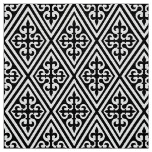 Tissu Damassé croisée médiévale - noire et blanche