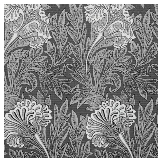 Tissu Damassé de fleur, gris Jacobean/gris et blanc (Échantillon)