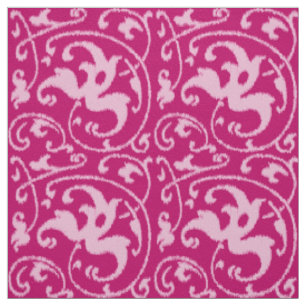 Tissu Damassé florale d'Ikat - fuchsia et pâle - rose