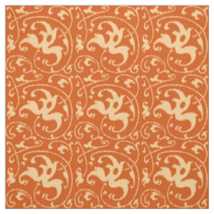 Tissu Damassé florale d'Ikat - mandarine