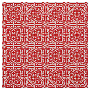 Tissu Damassé médiévale Fleur-De-lis, rouge et blanc