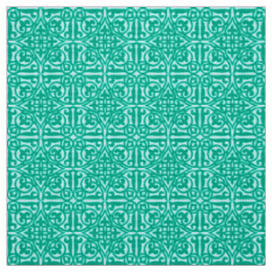 Tissu Damassé médiévale Fleur-De-lis, turquoise et aq