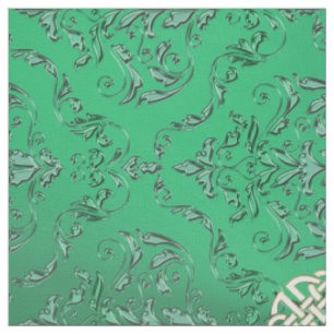 Tissu Damassé verte irlandaise avec le noeud de Celtic