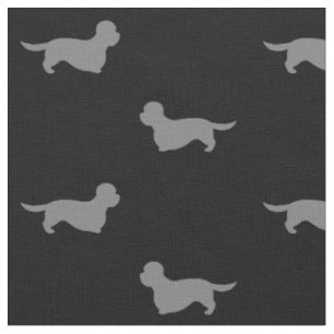 Tissu Dandie Dinmont Terrier Silhouettes Gris et Noir