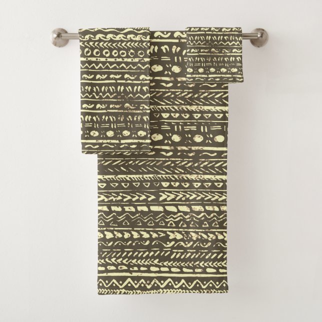 Tissu de boue ethnique Tribal Motif Beige Brown (En situation)
