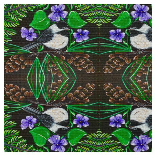 Tissu de chickadee et de violets (Échantillon)