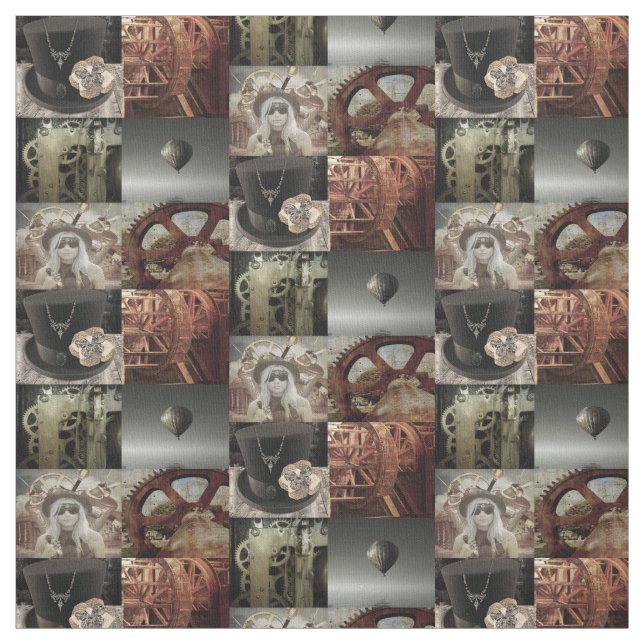 Tissu de coton imprimé Steampunk (Échantillon)