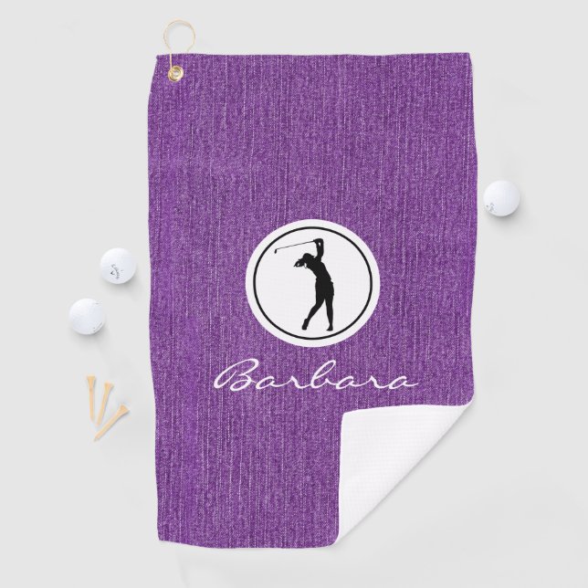 Tissu de denim violet imprimé, serviette de golf p (En situation)