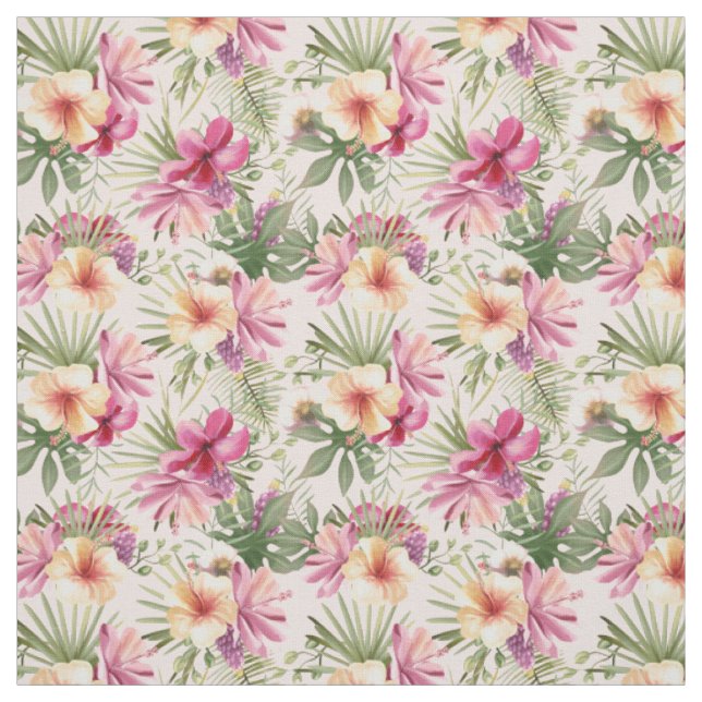 Tissu de Feuilles et de fleurs tropicaux (Échantillon)