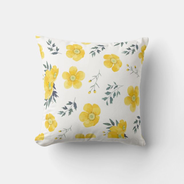 tissu de fleurs jaunes design coussin (Recto)