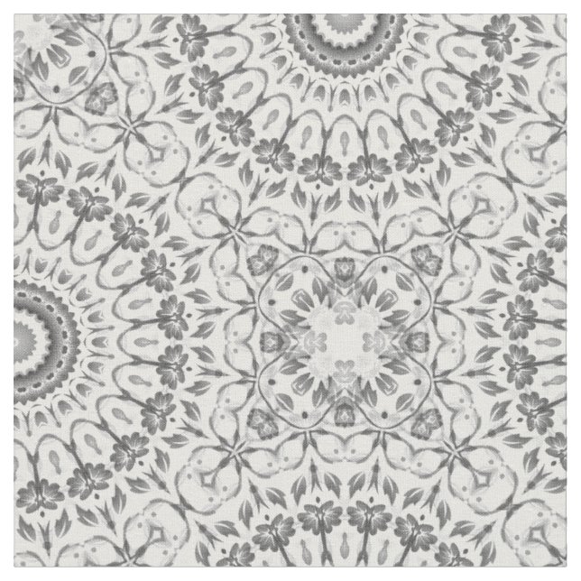 Tissu de Motif de mandala gris floral (Fermer)