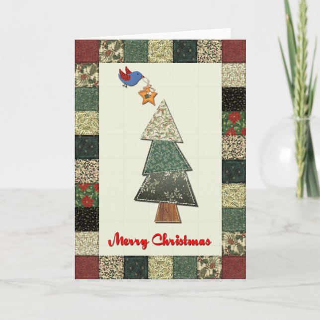 Tissu de Noël Arbre et carte de vacances aux oisea (Devant)