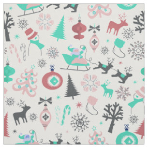 Tissu de Noël Retro Père Noël Deers