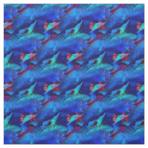Tissu de poissons tropicaux bleu vif