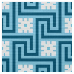 Tissu Déco clé grecque, bleu ciel et marine