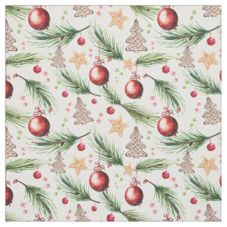 Tissu Décor de Noël Aquarelle