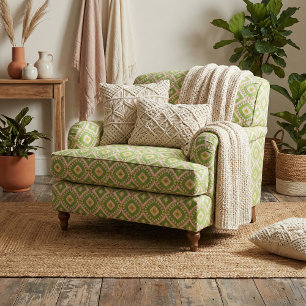 Tissu Décor Vert Beige & Jaune Motif géométrique
