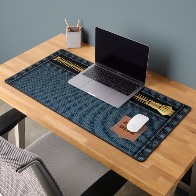 Tissu Denim Bleu Avec Zip Et Étiquette Jean Fabric (Bureau 2)