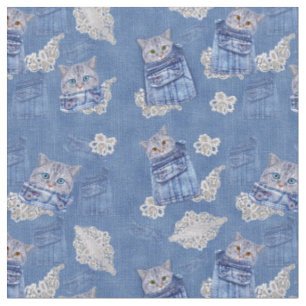 Tissu Denim Jeans avec chatons et dentelles répétées