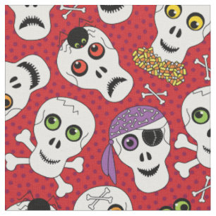 Tissu Des crânes d'Halloween amusants sur le Motif roug