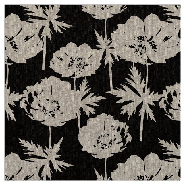 Tissu Des fleurs blanches sur du noir. (Échantillon)
