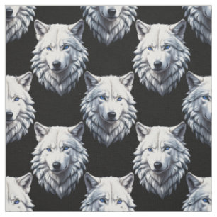 Tissu Design Motif de tête de loup blanc