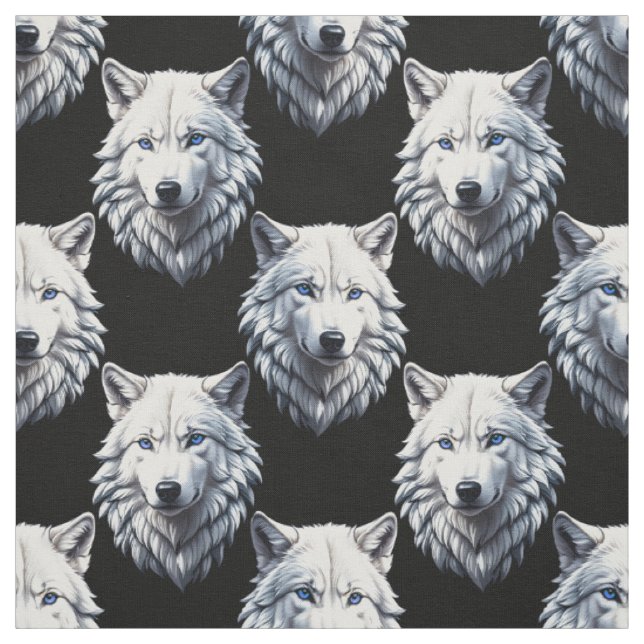 Tissu Design Motif de tête de loup blanc (Échantillon)