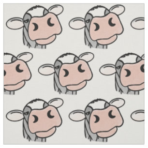 Tissu dessin animé vache noir blanc rose baiser gris ani