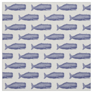 Tissu Dessin de baleine vintage du XIXe siècle en bleu