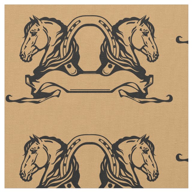 Tissu deux têtes de chevaux et de fer à cheval (Fermer)