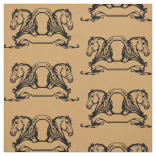 Tissu deux têtes de chevaux et de fer à cheval