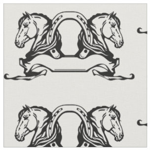 Tissu deux têtes de chevaux et de fer à cheval