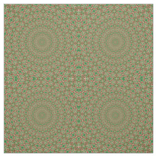 Tissu Deux tons de vert avec kaléidoscope rouge et blanc