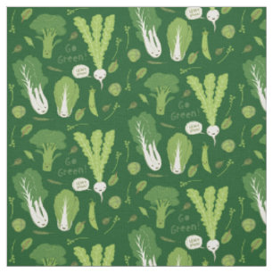 Tissu Devenez écolo ! Vert feuillu ! Légume heureux de