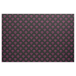 Tissu Diamant - Rose vif sur fond noir