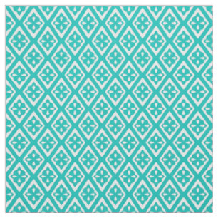Tissu Diamants médiévaux - turquoise et blanc