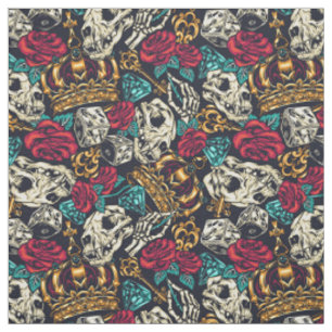 Tissu Dice crâne rose couronne jeu excentrique motif
