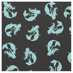 Tissu d'impression Mermaid Turquoise Aqua et noir