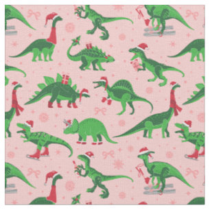 Tissu dinosaures de noël rose stegosaurus triceratops