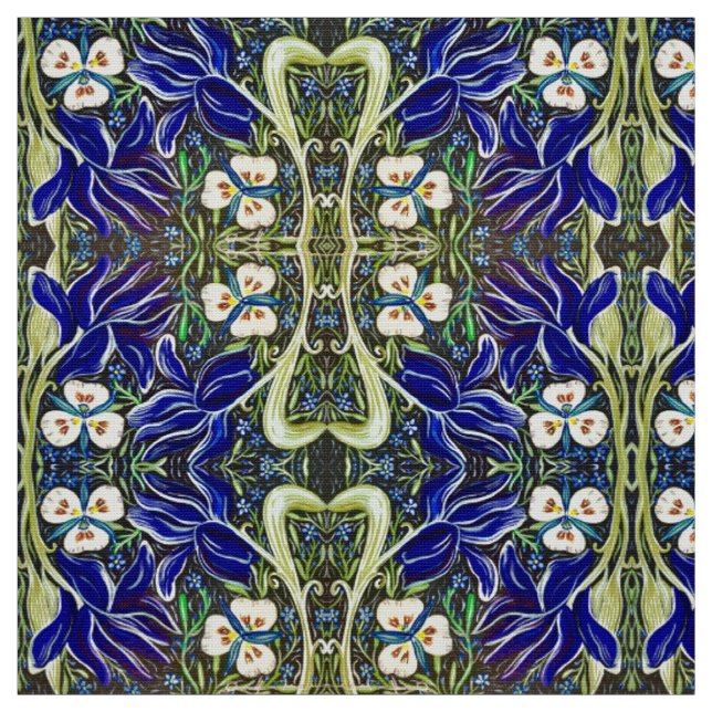 Tissu d'iris à feuilles vertes (Échantillon)