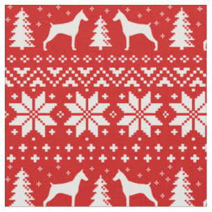 Tissu Doberman Pinscher Silhouettes Noël