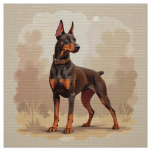 Tissu Dobermann Pinscher marron rouille rouge Chien