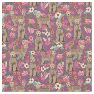Tissu Doodle d'or vintage floraux violets