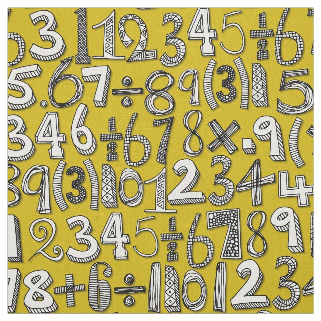 Tissu doodle mathématique jaune (Échantillon)