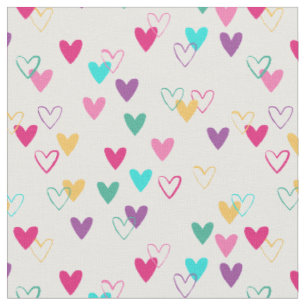Tissu Doodles de coeur Turquoise rose