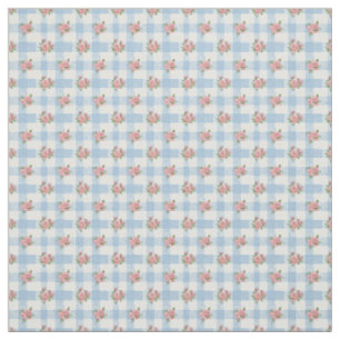 Tissu Douce rosebud rétro des années 50 à carreaux bleus