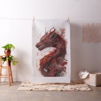 Tissu Dragon chinois traditionnel oriental peint en roug