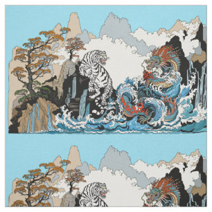 Tissu Dragon d'azur et Tigre blanc. Illustration