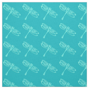 Tissu Dragonflies, aqua pâle sur turquoise