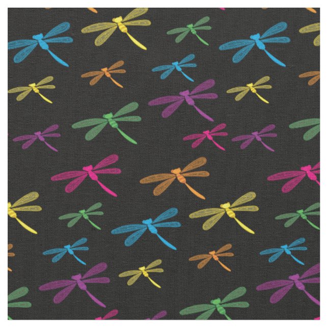Tissu Dragonflies Colorée Dragonfly Rainbow Black (Fermer)